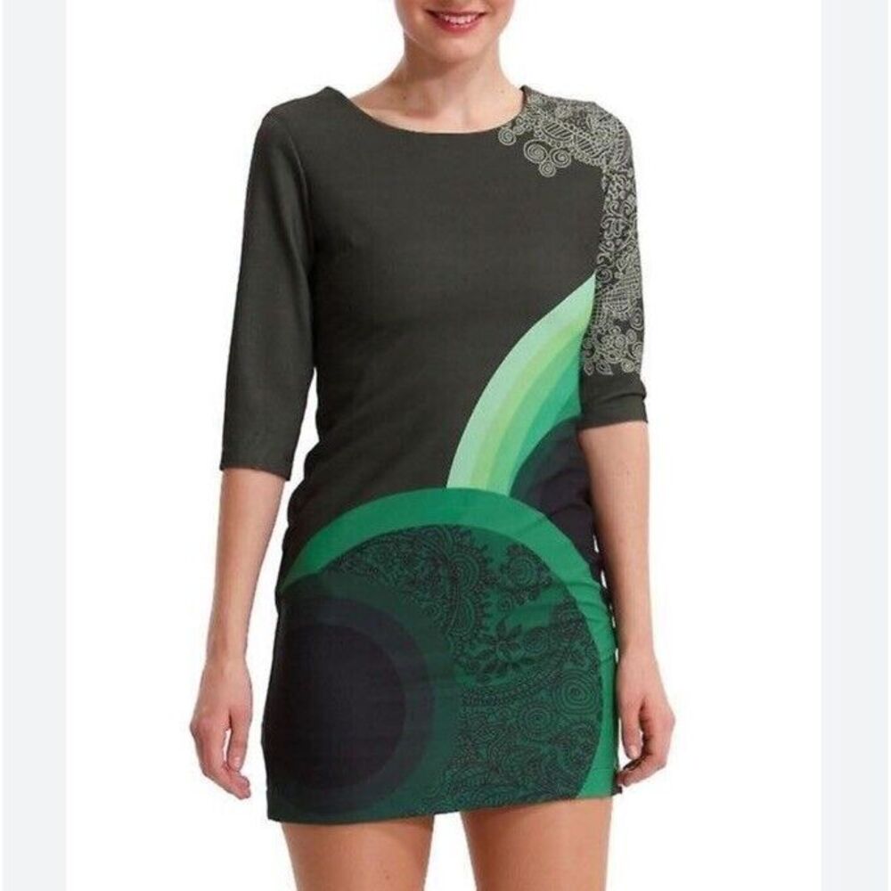 NEW Desigual Cameron‎ Half-Sleeve Mini Silky Crepe Dress Women's 42 Medium